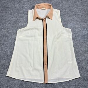 Coincidence & Chance Womens Sz.M Beige/Brown Button‎ Front Chiffon Blouse